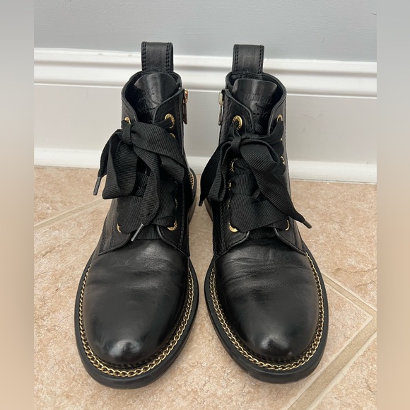 Zadig & Voltaire Laureen gold Chain Welt Smooth black Boot size 37 - Picture 2 of 9